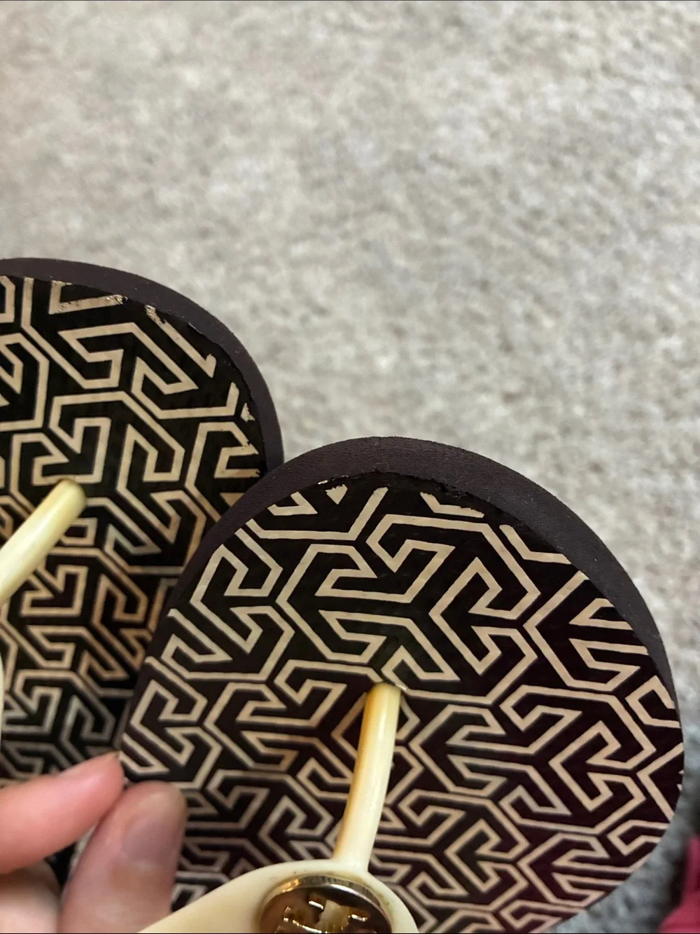 Tory Burch Black & Cream Geometric Logo Flip Flops